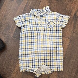 Janie and Jack Blue and Yellow Plaid Seersucker Baby Romper